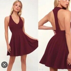Lulu’s Burgundy Skater Fit & Flare Mini Dress Sz XS